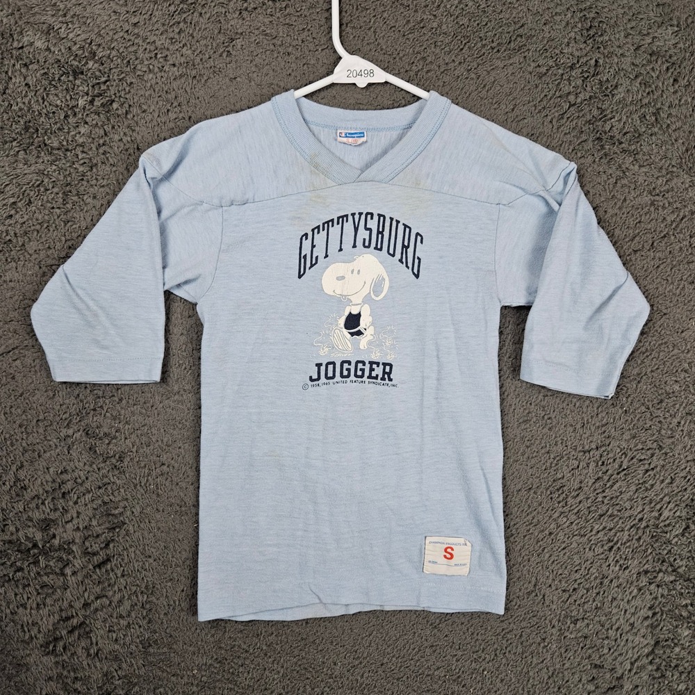 Vintage 70s Champion Snoopy‎ Gettysburg Jogger 3/4 Sleeve Shirt Kids Small 8